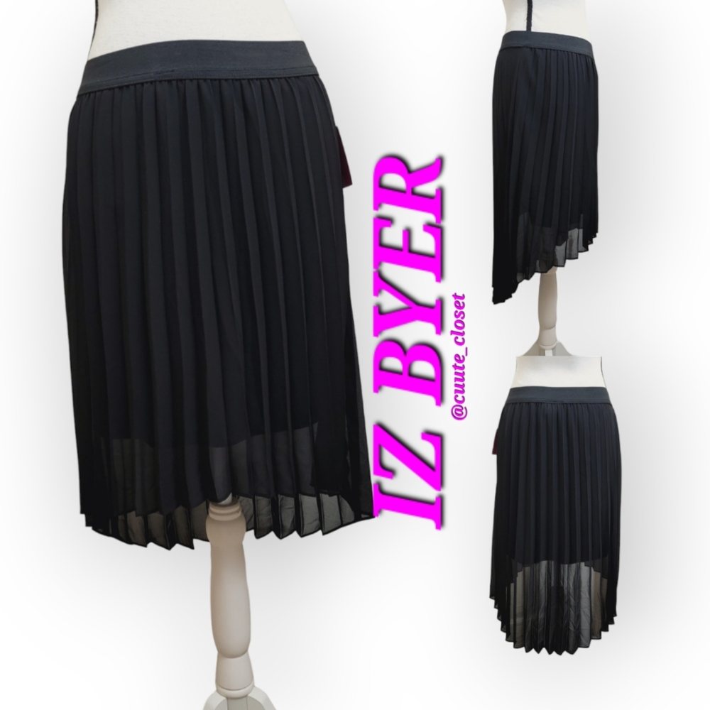 IZ BYER Big Girl Black Pleated high low skirt
